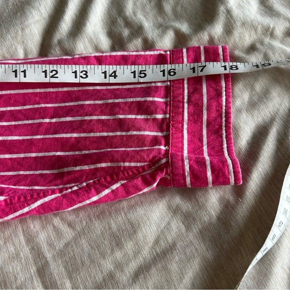 Chaps Barbie Pink Academia 3/4 Sleeve, Striped, Button Down, Preppy Shirt - Picture 7 of 7